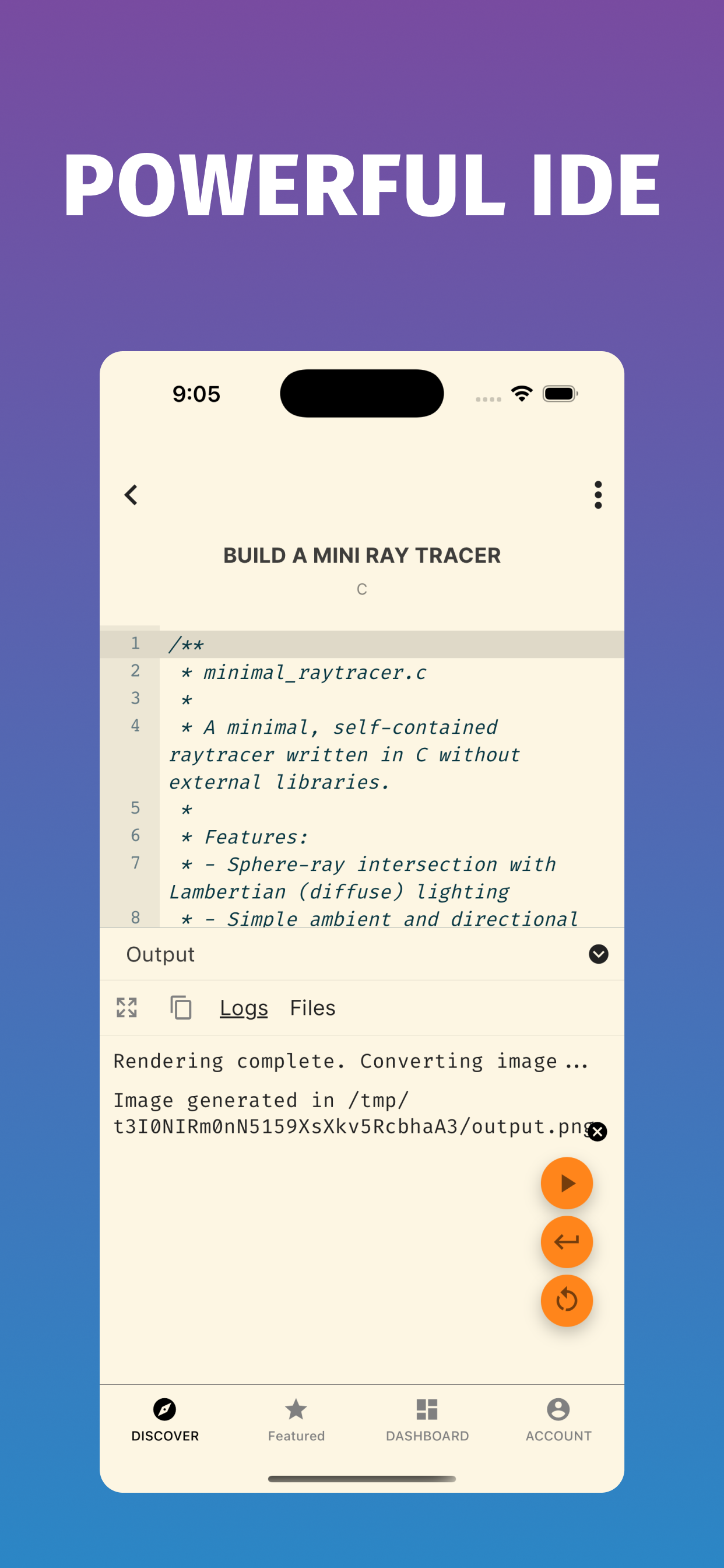 Yolmo mobile IDE running a coding playground