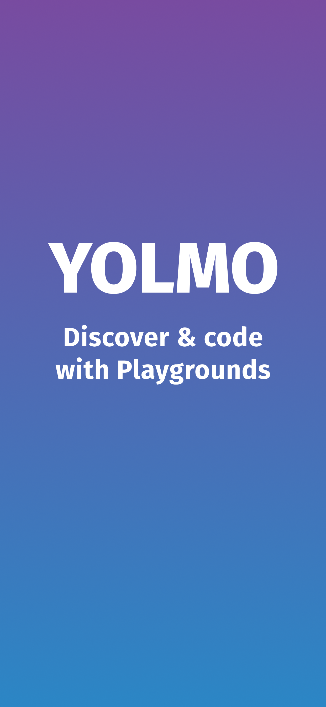 Yolmo intro screen showing discover and code with playgrounds