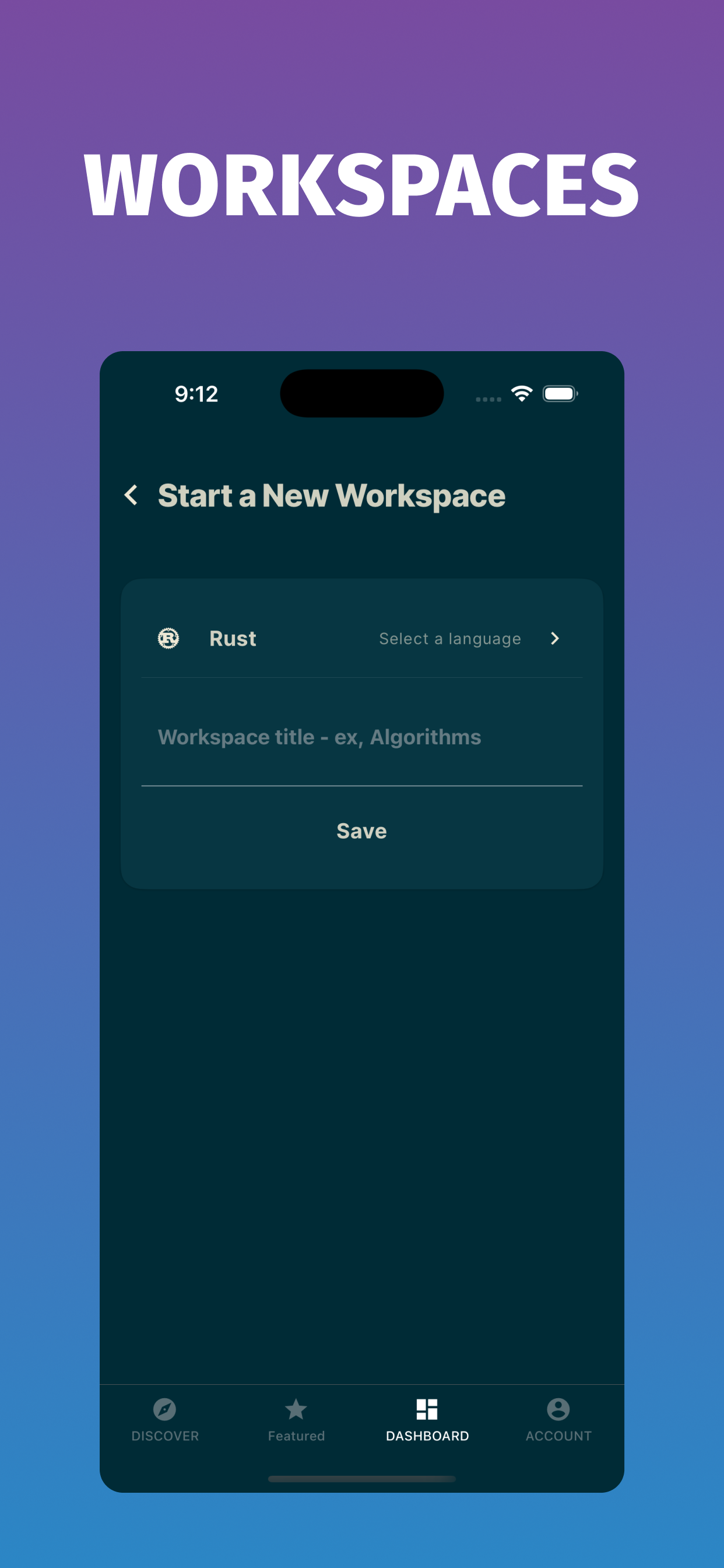 Yolmo workspace creation screen