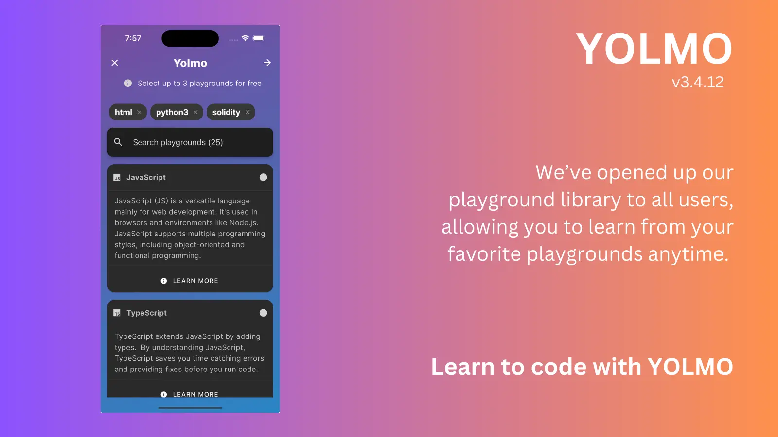 With an expansive free playgrounds library, you’ll never run out of new things to learn.